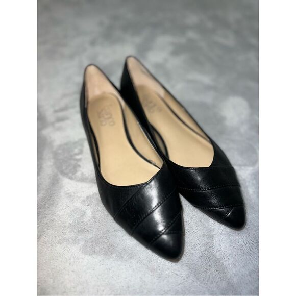 Women’s Black Leather Franco Sarto Pointed Ballet Flats US 7 EU 37 - Picture 2 of 9